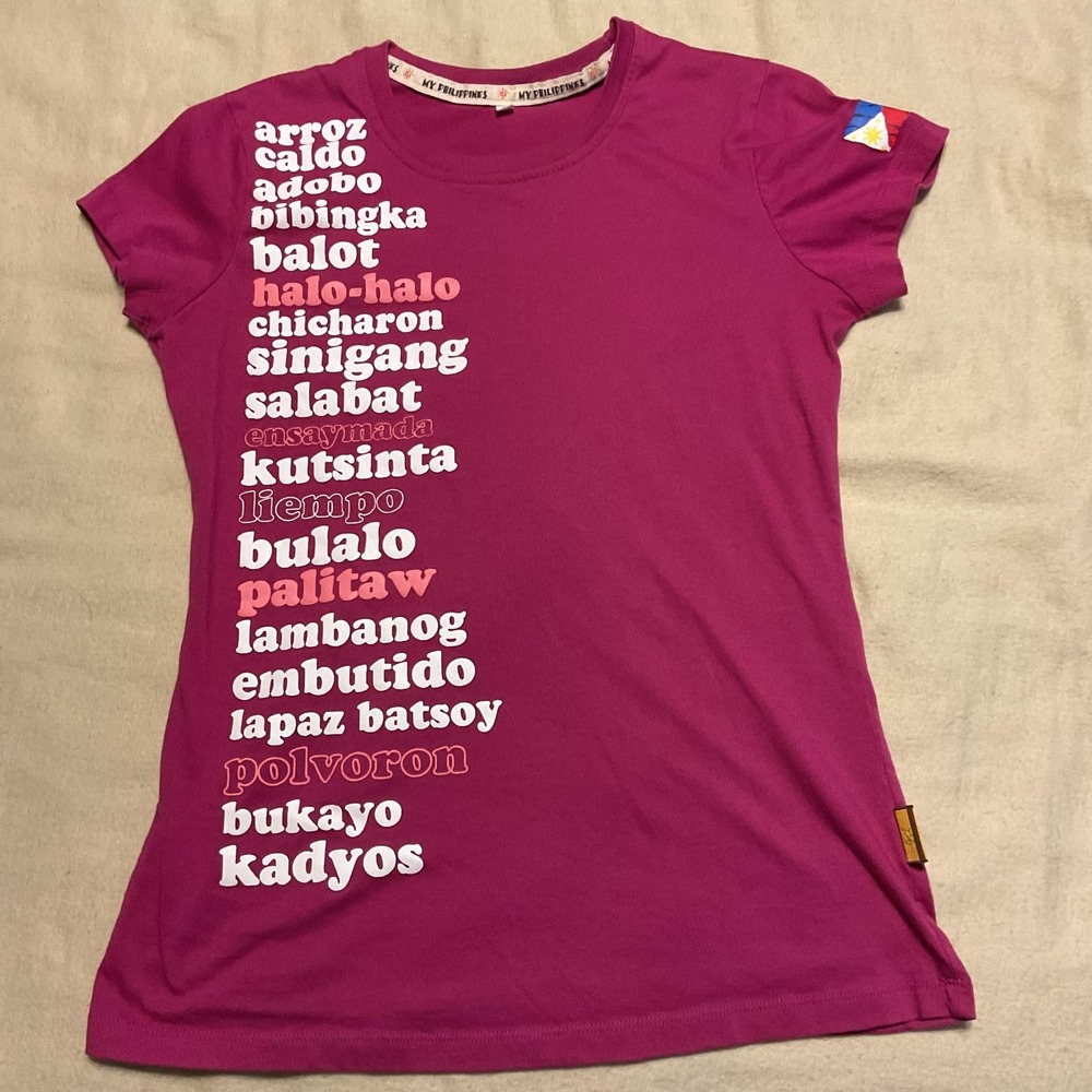 My Philippines Shirt Womens Medium Pink Filipino Food Graphic Crewneck Tee Top